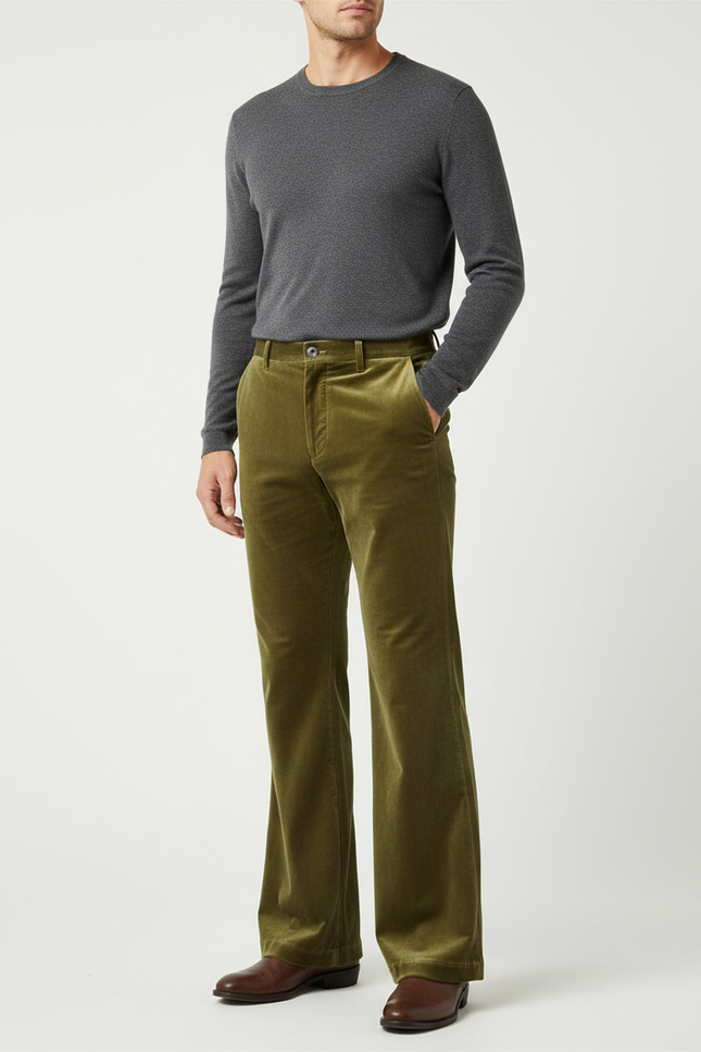 Pantalon Velours Homme Évasé Vert Confortable Élégant - Kaki