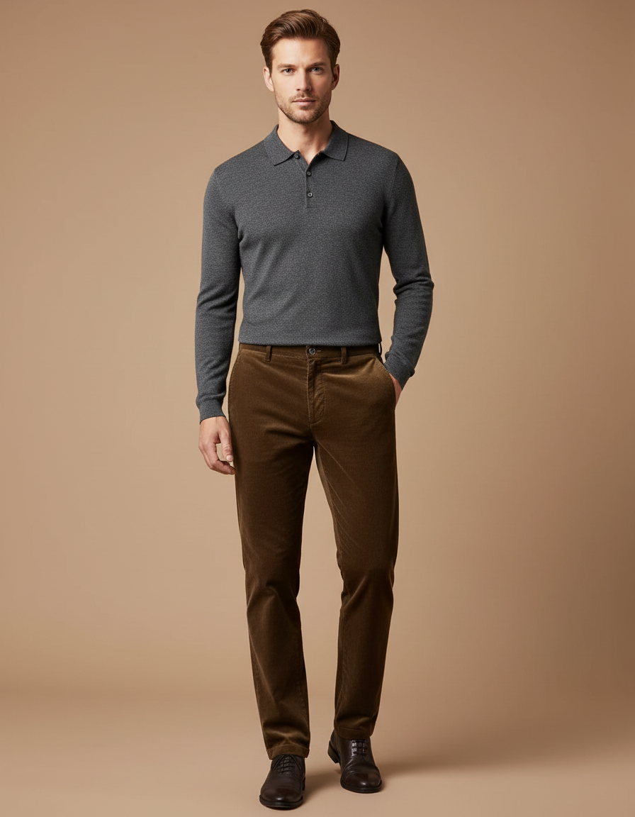 Pantalon Velours Marron Côtelé Coupe Droite Homme Élégant - Cordé