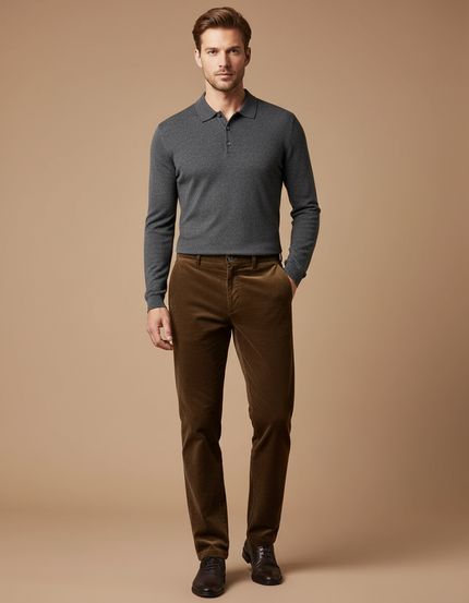 Pantalon Velours Marron Côtelé Coupe Droite Homme Élégant - Cordé