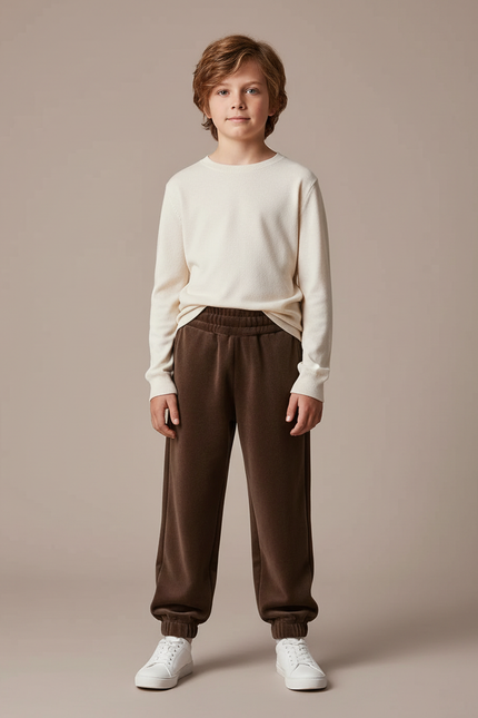Pantalon Velours Marron Jogging Molletonné Doux Enfant