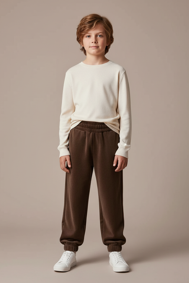 Pantalon Velours Marron Jogging Molletonné Doux Enfant
