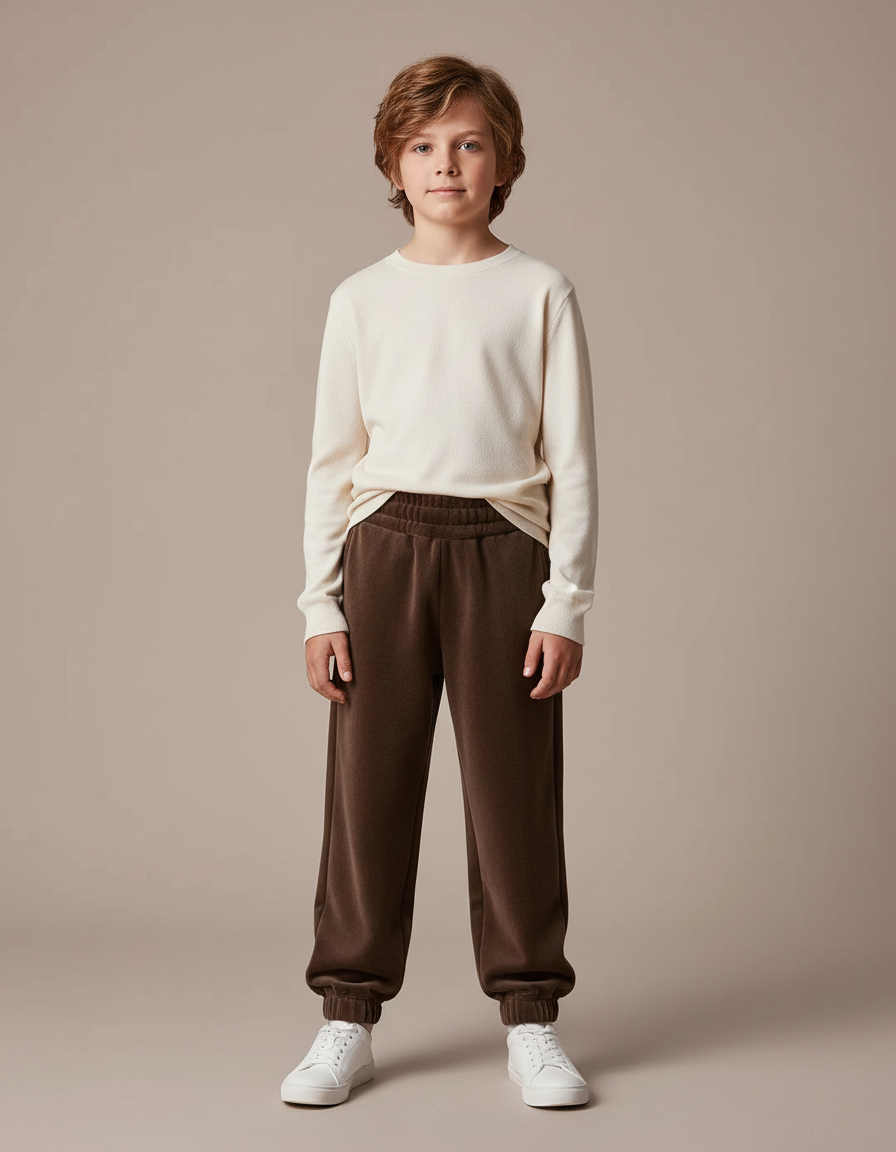 Pantalon Velours Marron Jogging Molletonné Doux Enfant
