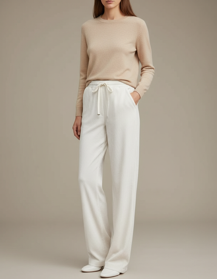 Pantalon Velours Côtelé Écru Ample Décontracté Femme - Blanc Cordé