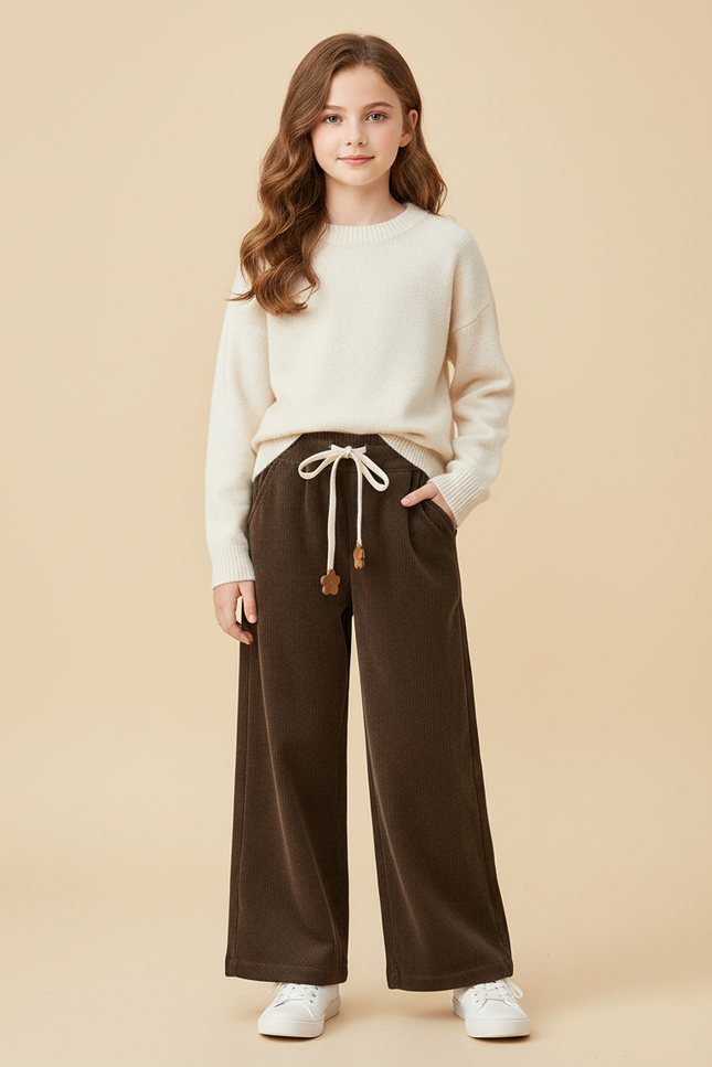Pantalon Velours Marron Ample Côtelé Décontracté Fille - Cordé