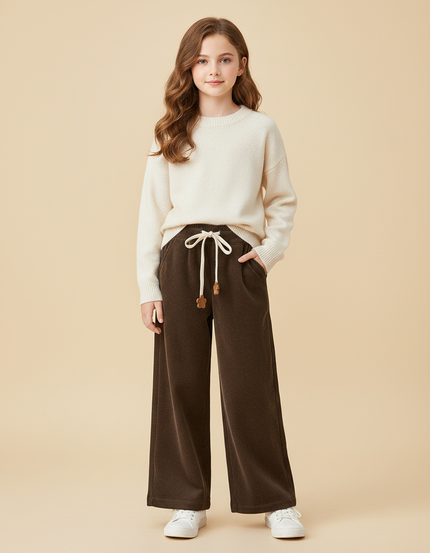 Pantalon Velours Marron Ample Côtelé Décontracté Fille - Cordé