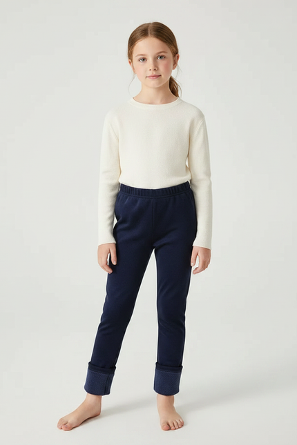 Pantalon Velours Bleu Marine Chaud Enfant Fille
