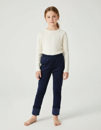 Pantalon Velours Bleu Marine Chaud Enfant Fille