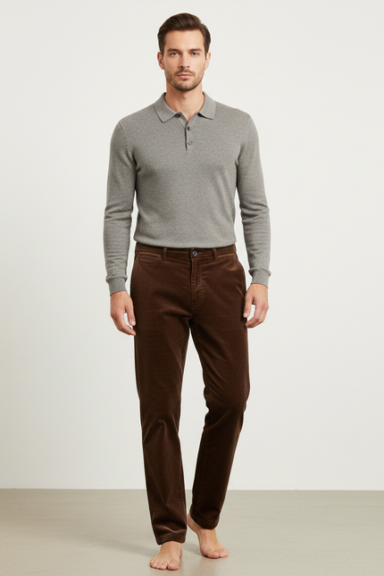 Pantalon Velours Côtelé Marron Homme - Cordé