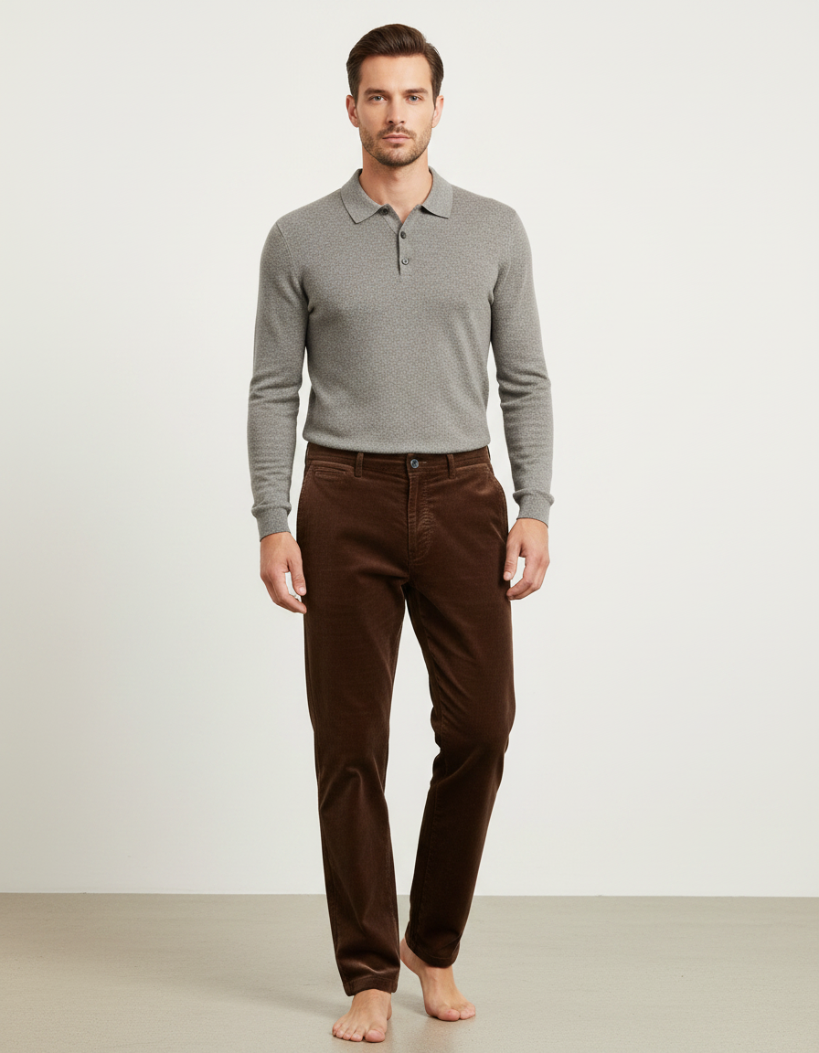 Pantalon Velours Côtelé Marron Homme - Cordé