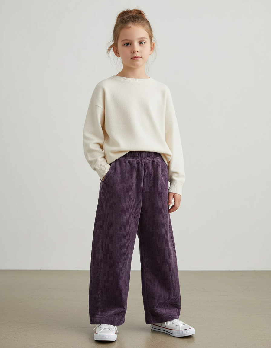 Pantalon Velours Violet Côtelé Ample Enfant Fille - Cordé