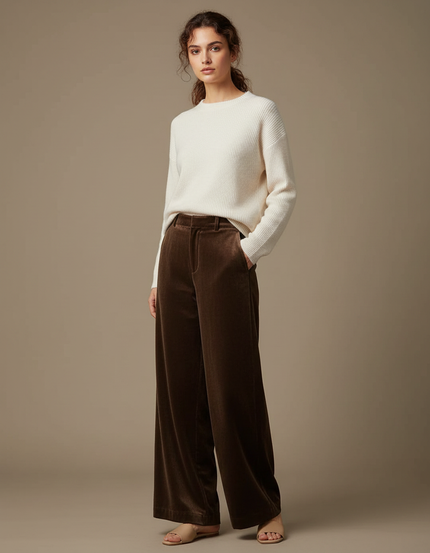 Pantalon En Velours Large - Marron
