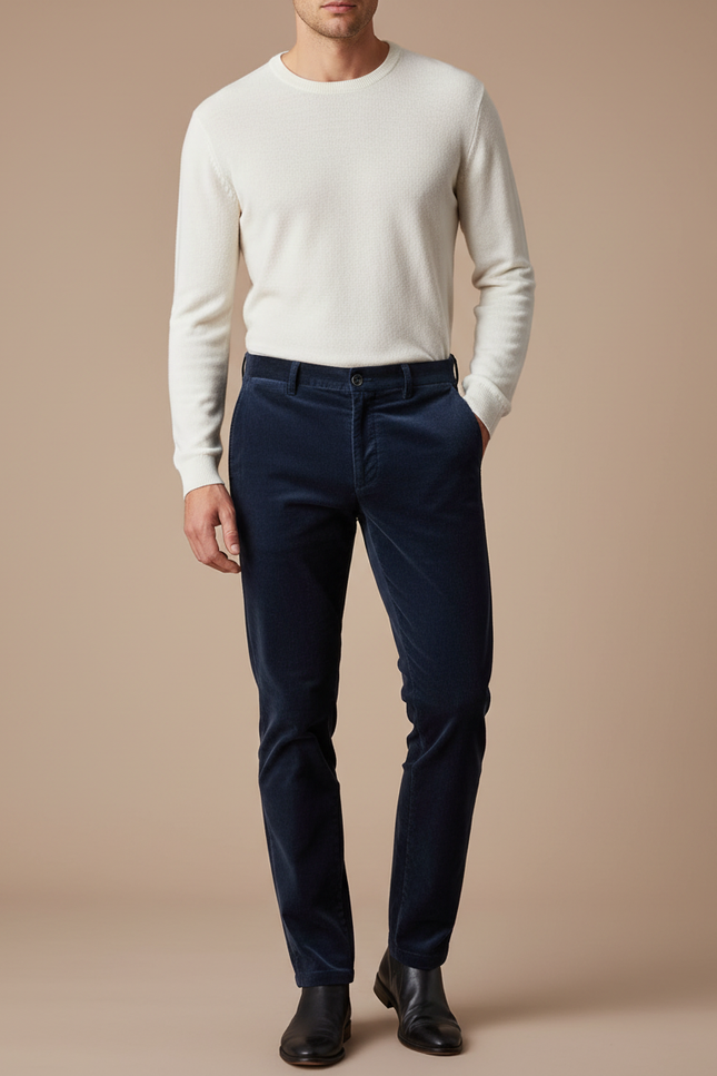 Pantalon Velours Bleu Marine - Cordé
