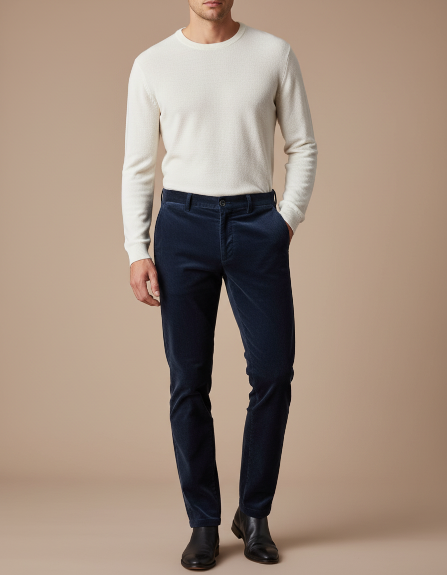 Pantalon Velours Bleu Marine - Cordé