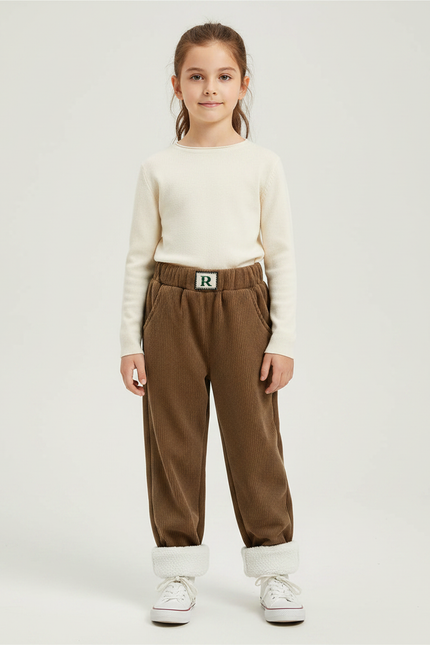 Pantalon Velours Marron Côtelé Doublé Chaud Enfant - Cordé