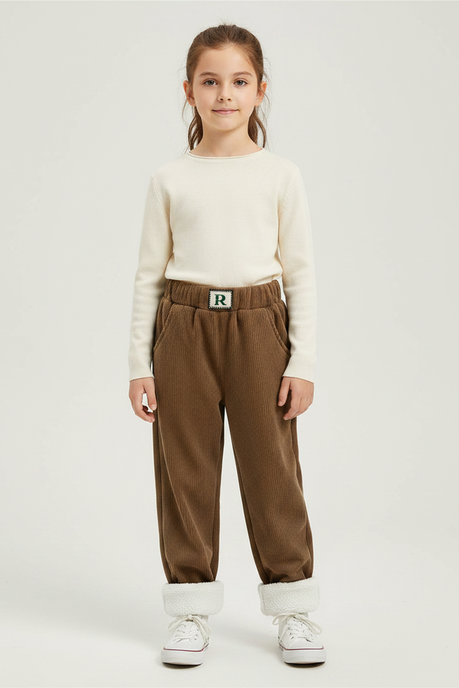 Pantalon Velours Marron Côtelé Doublé Chaud Enfant - Cordé