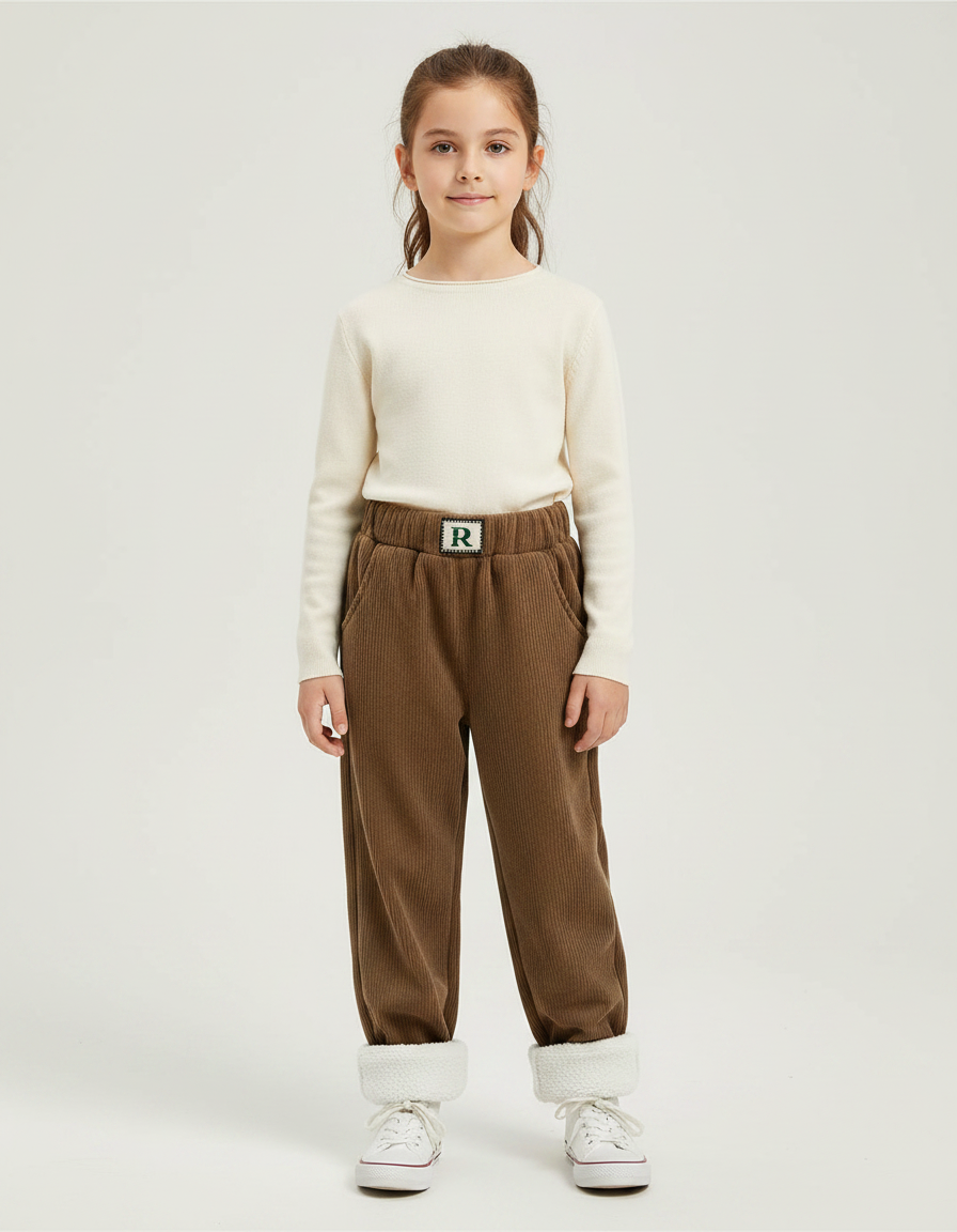 Pantalon Velours Marron Côtelé Doublé Chaud Enfant - Cordé