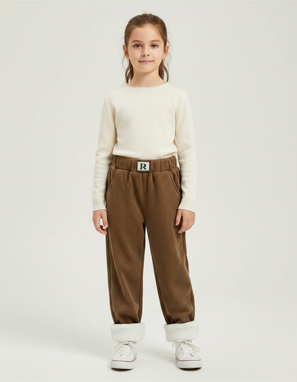 Pantalon Velours Marron Côtelé Doublé Chaud Enfant - Cordé