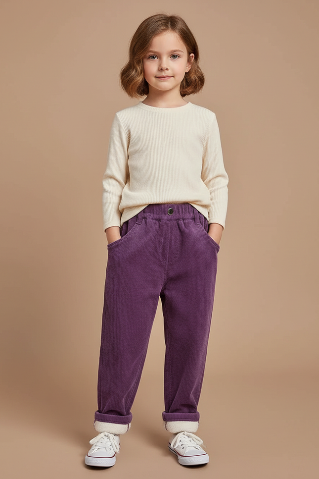 Pantalon Velours Côtelé Violet Enfant Doublé Chaud