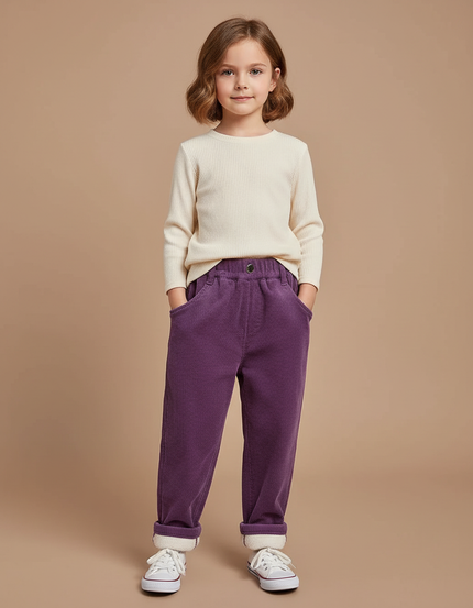 Pantalon Velours Côtelé Violet Enfant Doublé Chaud