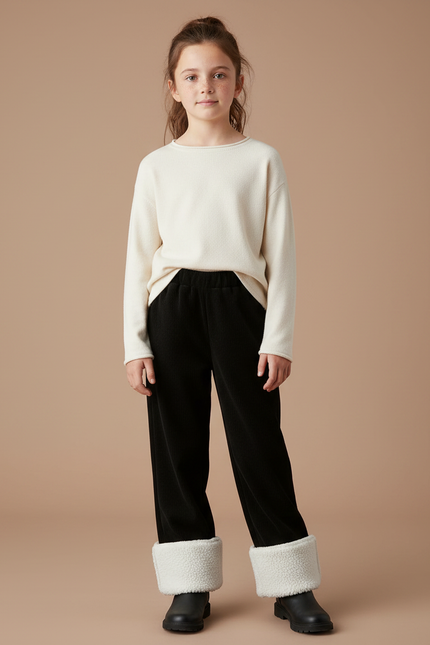 Pantalon Velours Noir Côtelé Doublé Chaud Fille