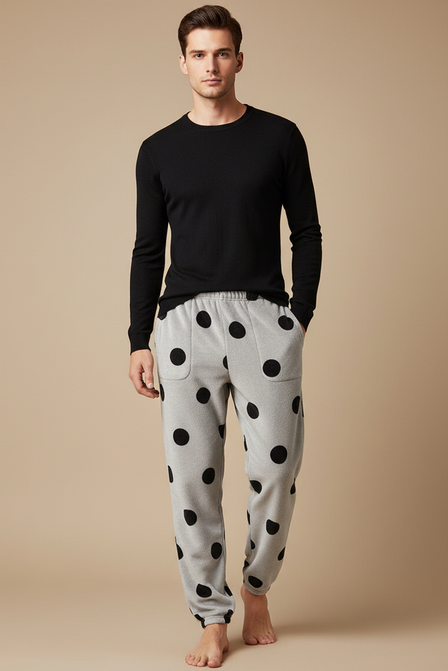 Pantalon Velours Gris Polka Dots Confortable Homme - Molleton