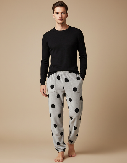 Pantalon Velours Gris Polka Dots Confortable Homme - Molleton