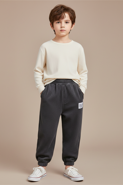 Pantalon Velours Côtelé Gris Décontracté Hiver Enfant - Cordé