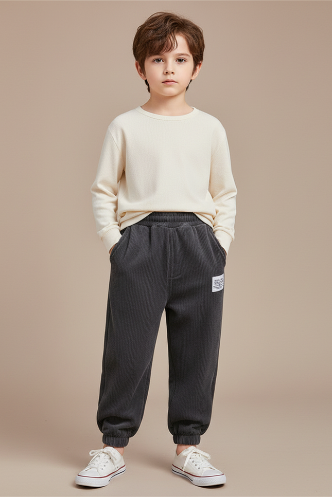 Pantalon Velours Côtelé Gris Décontracté Hiver Enfant - Cordé