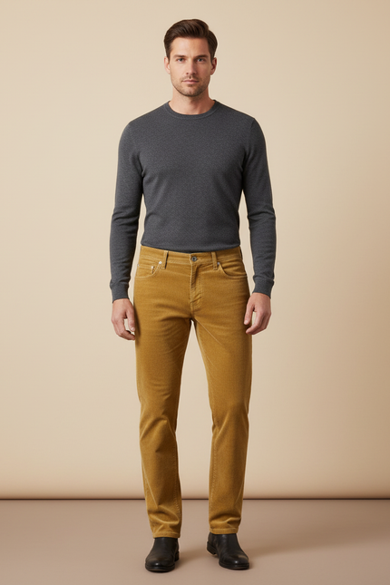 Pantalon Velours Côtelé Homme Droit Décontracté Jaune - Cordé