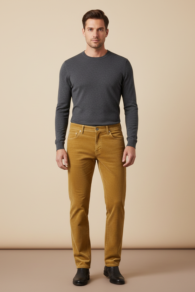Pantalon Velours Côtelé Homme Droit Décontracté Jaune - Cordé