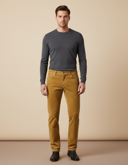 Pantalon Velours Côtelé Homme Droit Décontracté Jaune - Cordé