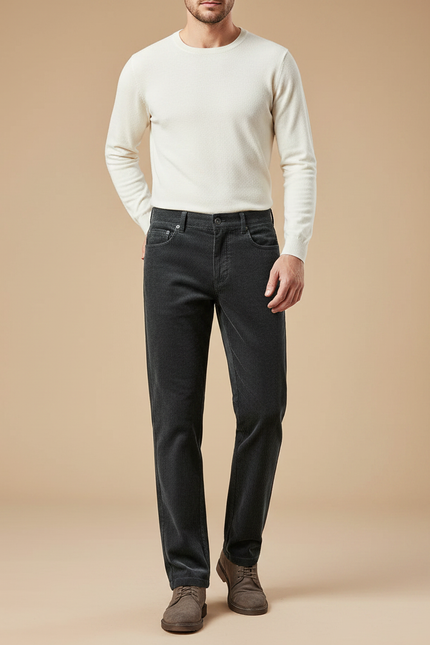 Pantalon Velours Homme Côtelé Gris Décontracté Droit Hiver