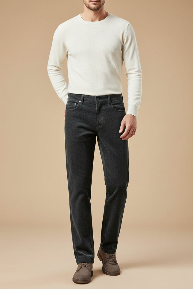 Pantalon Velours Homme Côtelé Gris Décontracté Droit Hiver