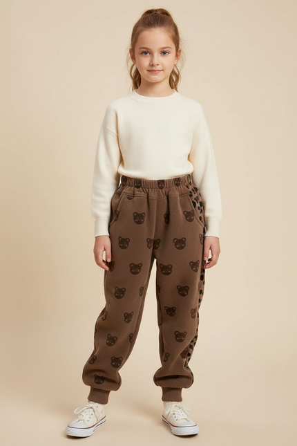 Pantalon Velours Marron Ours Chaud Enfant - Molleton