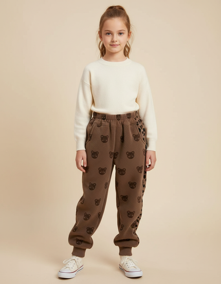 Pantalon Velours Marron Ours Chaud Enfant - Molleton