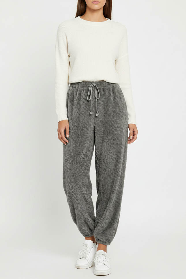 Pantalon Velours Gris Confortable Doux Ample Femme