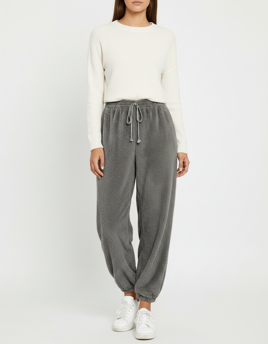 Pantalon Velours Gris Confortable Doux Ample Femme