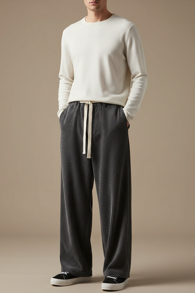 Pantalon Velours Cotelé Large Homme - Gris Cordé