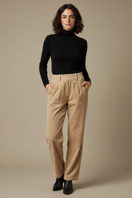 Pantalon Beige En Velours Côtelé - Cordé