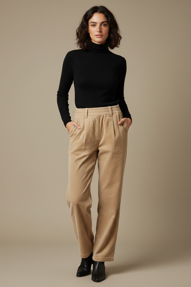 Pantalon Beige En Velours Côtelé - Cordé