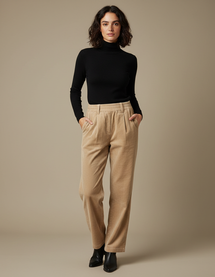 Pantalon Beige En Velours Côtelé - Cordé