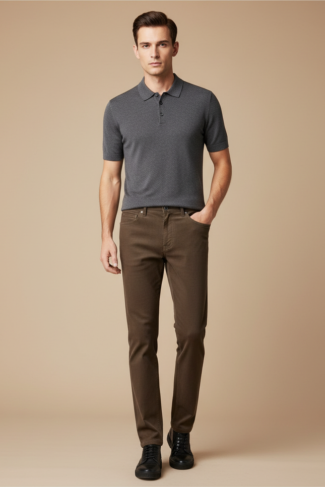 Pantalon Velours Marron Coupe Droite Classique Homme