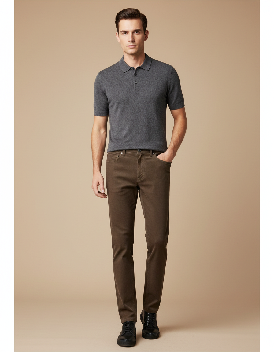 Pantalon Velours Marron Coupe Droite Classique Homme