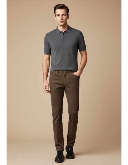 Pantalon Velours Marron Coupe Droite Classique Homme