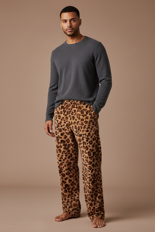 Pantalon Velours Léopard Doux Confortable Homme Hiver - Imprimé