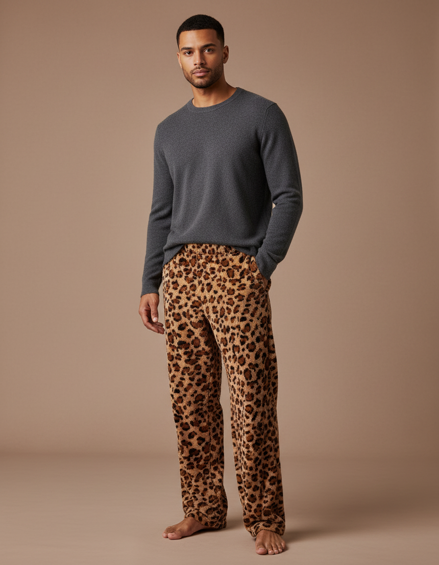 Pantalon Velours Léopard Doux Confortable Homme Hiver - Imprimé