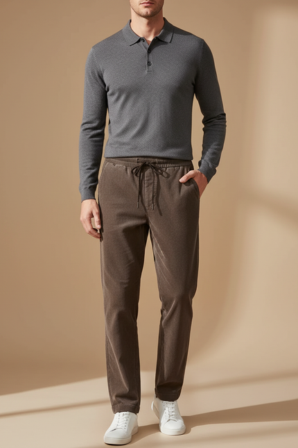 Pantalon Velours Côtelé Marron Homme Décontracté Élastique - Cordé