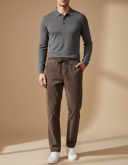Pantalon Velours Côtelé Marron Homme Décontracté Élastique - Cordé