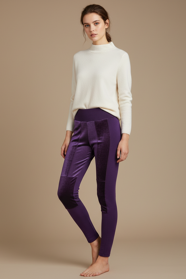 Pantalon Velours Violet Patchwork Stretch Confortable
