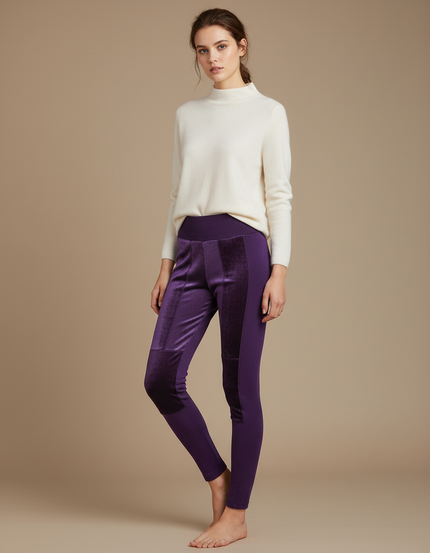 Pantalon Velours Violet Patchwork Stretch Confortable